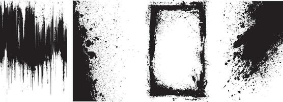 Grunge Ink Drips, Splatter, and Border Texture Set, Abstract Black Paint Overlays Collection vector