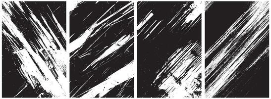 Diagonal Grunge Brush Stroke Texture Set, Distressed Abstract Ink Streaks in Black and White vector