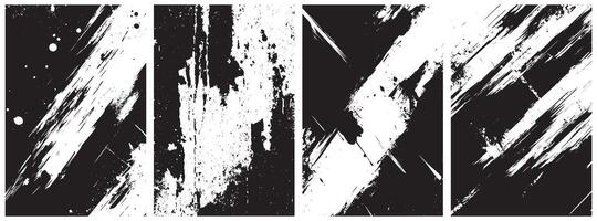 Diagonal Grunge Brush Stroke and Splatter Texture Pack in Black and White vector