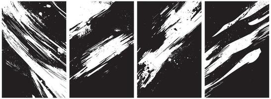 Abstract Grunge Brush Stroke Texture Set on Black Background vector