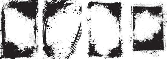 Grunge Border Texture Set, Ink Splatter, Brush Stroke, Distressed Edge Overlays vector