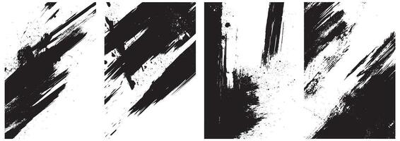 Abstract Grunge Brush Stroke Texture Set, Black Ink Splatter and Scratch Elements on White Background vector