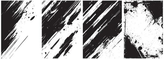Grunge Ink Splatter and Brush Stroke Texture Set, Abstract Diagonal Paint Streaks in Black and White vector