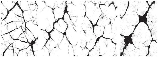 Cracked Grunge Texture Set, Distressed Black and White Backgrounds for Overlay and Design vector