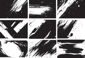 Abstract Grunge Brush Stroke Textures, Black and White Ink Splatters and Smudge Background Set vector