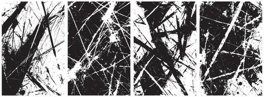 Abstract Scratch and Splatter Texture Set, Chaotic Grunge Lines and Distressed Overlays in Black and White vector
