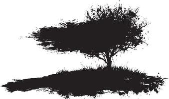 Abstract Ink Tree Silhouette with Grunge Texture and Brush Strokes vector