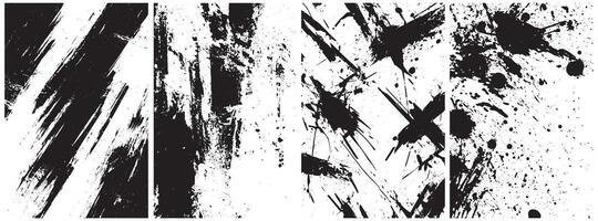 Grunge Brush Stroke and Ink Splatter Texture Set, Abstract Paint Smears and Chaotic Splash Overlays for Urban Art Design vector