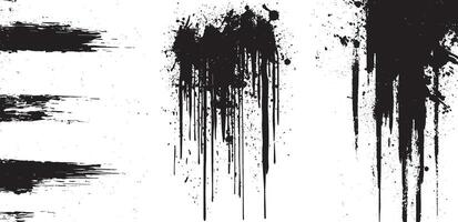 Grunge Dripping Ink and Brush Stroke Texture Set, Abstract Black Paint Splatter Overlays vector
