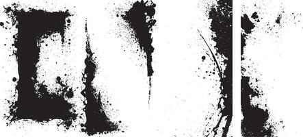 Grunge Ink Splatter and Drip Texture Overlays Set, Abstract Black Distressed Backgrounds vector