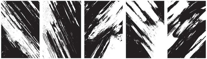 Intense Diagonal Grunge Brush Strokes, Abstract Black and White Texture Set with Splatter and Scratch Effects vector