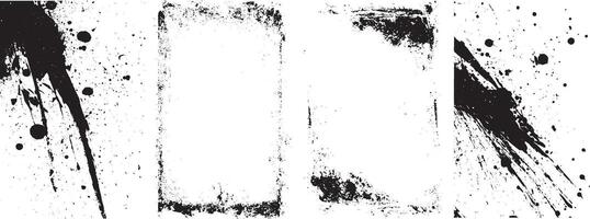 Grunge Ink Splatter and Distressed Frame Textures, Abstract Black Paint Border Elements vector