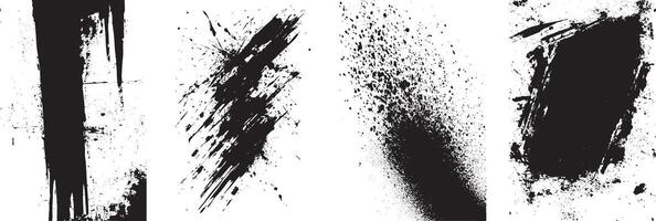 Grunge Ink Brush Strokes and Spray Splatter Texture Set, Abstract Black Paint Design Elements vector