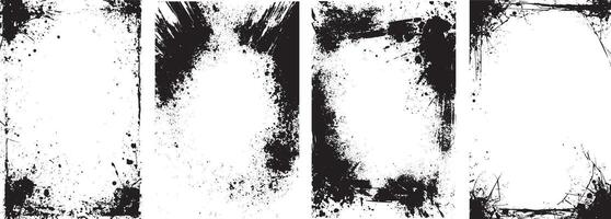 Set of Grunge Ink Splatter Borders, Abstract Black Frame Textures on White Background vector