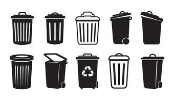 Trash Bin Icons Collection providing versatile elements for eco-friendly and waste disposal creative needs vector