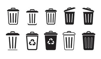 Trash Bin Icons Collection featuring modern designs and practical graphics for waste management projects vector