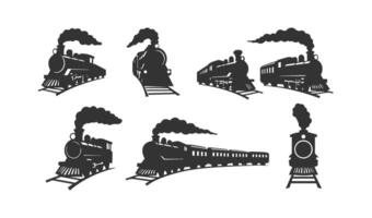 Elegant train design elements with detailed silhouettes capturing the essence of locomotives for artistic use vector