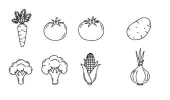 Trendy vegetables design elements combining carrot, broccoli, onion, bell pepper, tomato, and potato illustrations for artistic endeavors vector