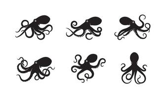 Bold octopus silhouettes showcasing distinct and intricate body pose variations vector