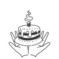 hand holding a cake with a candle on top vector
