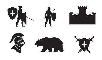 Bold Medieval Warrior Icon complemented by intricate gothic helmet designs vector