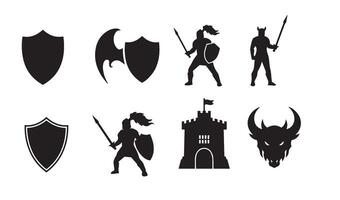 Bold Medieval Warrior Icon in artistic shield and spear arrangements vector