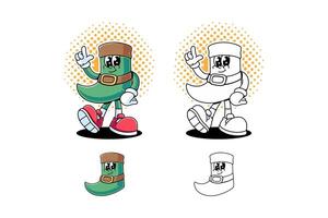 leprechaun green boots retro cartoon character mascot illustration with standing pose and showing pointing finger for lucky saint patrick's day mascots and merchandise vector