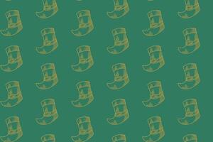 patrick boot doodle seamless pattern on green background. leprechaun boot engraving pattern background. retro patrick shoes background for saint patrick's day merchandise vector