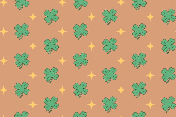 green shamrock with light colorful pattern on brown background. doodle clover leaf with star symbol seamless pattern background. patrick lucky leaf seamless pattern for saint patrick merchandise