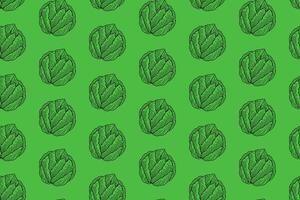 cabbage vegetable doodle seamless pattern on green background. chinese cabbage engraving pattern background. retro fresh cabbage background for farmer, agricultural, groceries, vegan vector