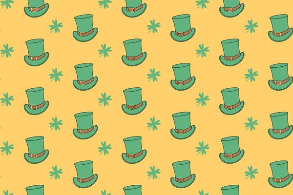 leprechaun green hat with leaf colorful pattern on blue background. doodle top hat with clover object symbol seamless pattern background. patrick hat seamless pattern for saint patrick merchandise