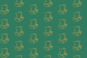 leprechaun hat doodle seamless pattern on green background. top hat engraving pattern background. retro patrick hat background for saint patrick's day merchandise vector