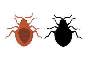 Bed bug and silhouette of bedbug, flat icon of pest control. vector