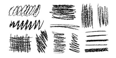 Various textures created with black charcoal hatch lines on white background vector