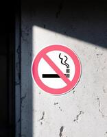 A No Smoking Sign on a textured Wall with a strong light and shadow effect, close-up photo