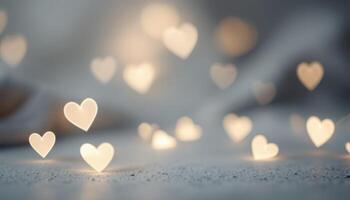 Heart-shaped bokeh lights create a soft and romantic ambiance with a blurred effect photo