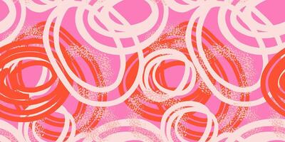 Seamless pattern with abstract hand drawn circles in pink and orange and coral tones. Dynamic, energetic brush strokes create a modern artistic design, perfect for textiles, packaging vector