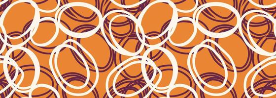 Dynamic abstract pattern featuring overlapping hand drawn circle shapes in deep burgundy and white on an orange background. Bold, modern, and artistic design, ideal for textiles, wallpapers vector