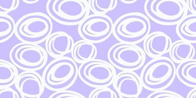 Seamless abstract pattern featuring hand drawn white circular shapes on a pastel purple, violet, lavender background. Simple ornament print for modern textiles, gift wrapping, wallpapers, branding vector
