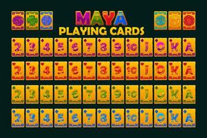 Cartoon Full deck of playing cards in Maya style. Set with isolated cards for Poker or Solitaire game UI. Golden full deck of cards. Each map is on a separate layer and is easily edited vector