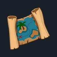 Pirate treasure map. Old Scroll with quest. illustration of old paper with path direction. Game icon in pirate theme vector