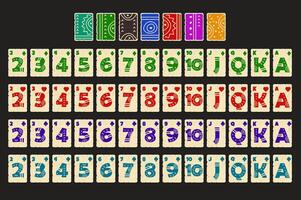 Cartoon Full deck of playing cards in Aztec style. Set with isolated cards for Poker or Solitaire game UI. Cartoon full deck of cards. Each map is on a separate layer and is easily edited. vector