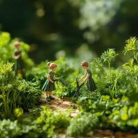 Tiny gardeners, no bigger than ladybugs, diligently cultivate a vibrant forest of parsley and dill. photo