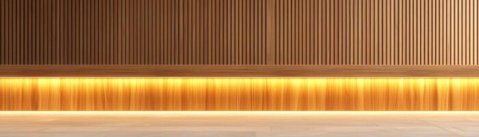 Warm wooden paneling with glowing lighting creates cozy atmosphere photo
