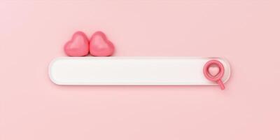 Minimal abstract background for online love and wedding concept. Blank web search bar and pink heart on pink background. 3d rendering illustration photo