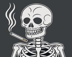 A skeleton with a cigarette in its mouth vector