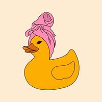 A cute rubber duck enjoying a spa day with a pink towel wrapped around its head vector