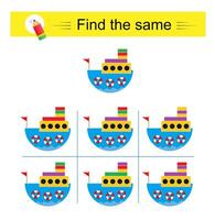 Puzzle game for kids. Attention task. Need to find the same of object. vector