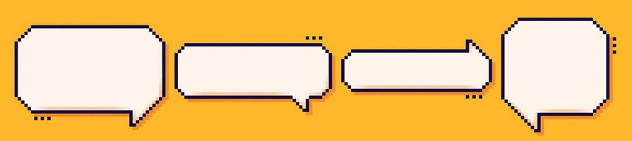 Four pixel speech bubbles drawn in 8 bit style on yellow background. vector