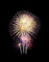 Beautiful fireworks display isolated on black background for celebration and anniversary photo
